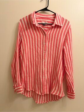 Universal Thread Coral & White Striped Relaxed Shirt